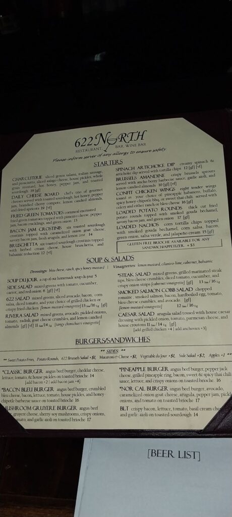 622 North Restaurant and Wine Bar Menu 4