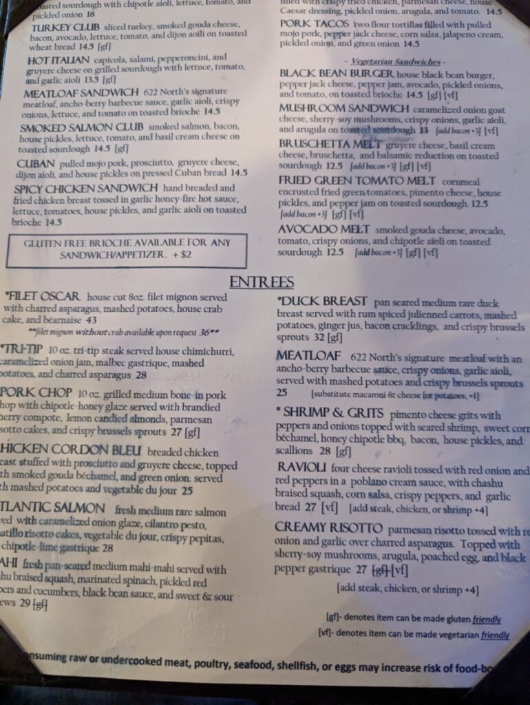 622 North Restaurant and Wine Bar Menu 6
